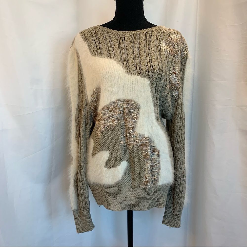 LARA Ferrante Vintage rabbit fur taupe cream multi textured long sleeve sweater - Picture 9 of 9